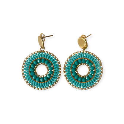 Boucles d'oreilles en perles Miyuki turquoise tissage à la main