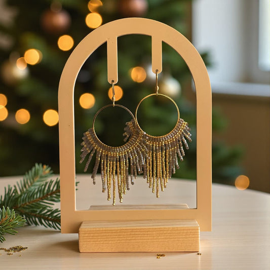 Boucles d’oreilles Médusa – Gris satiné et doré